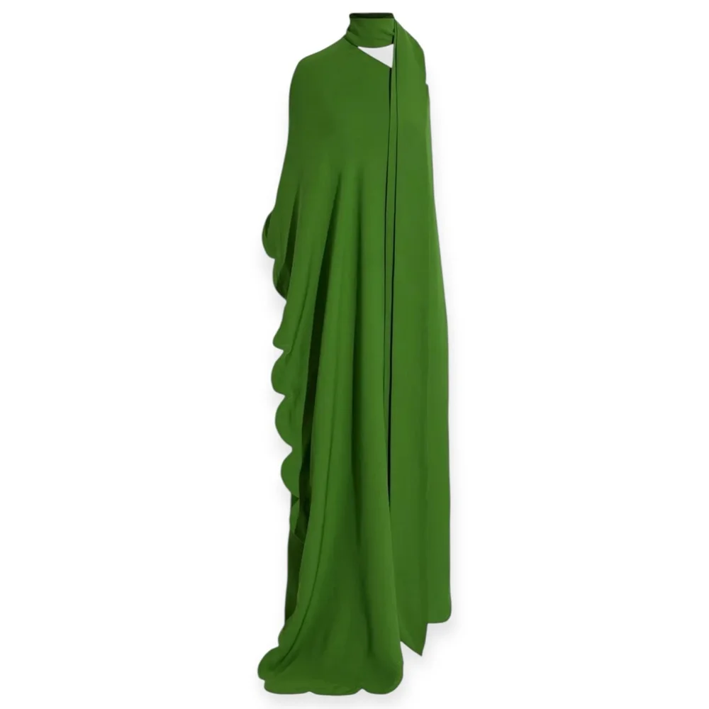 Valentino Dress NWT Onesleeve Scalloped Silk Crepe Gown Green Size 40 US 4 Small